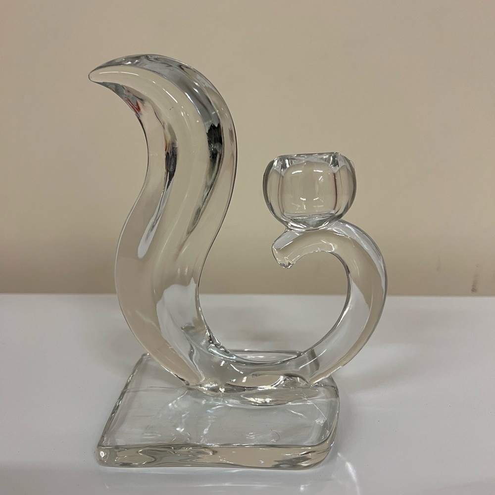 Antique Clear Glass Sculptural Candle Holder - Transparent